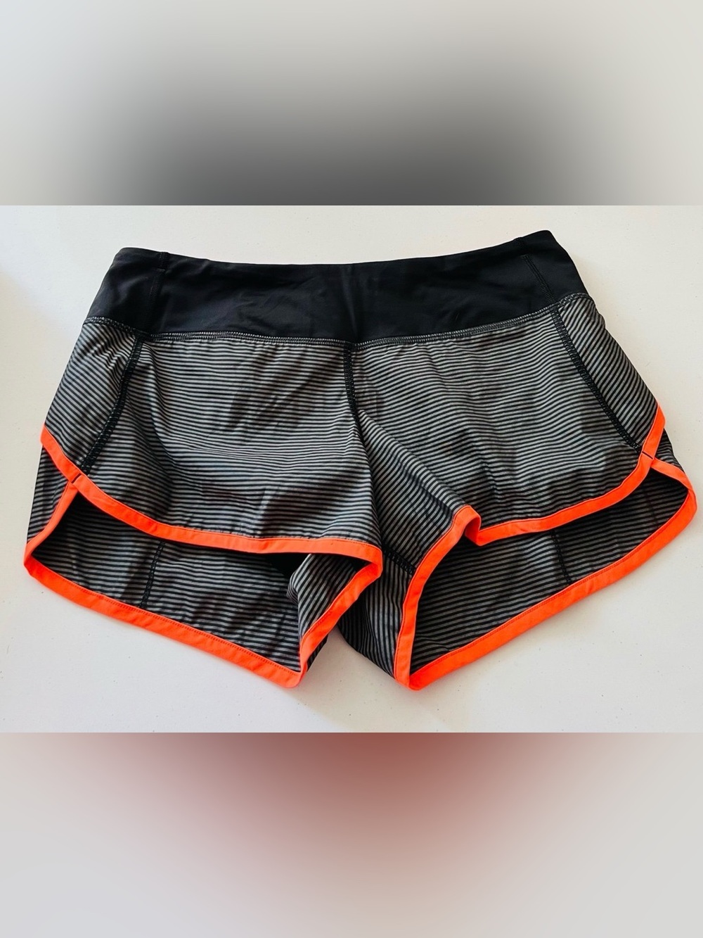 lululemon athletica Black Striped Athletic Shorts with Neon Orange Trim